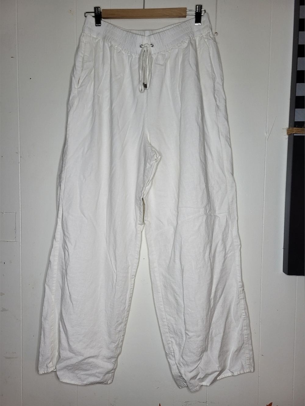 Michael Kors White Linen-Blend Wide Leg Drawstring Pants